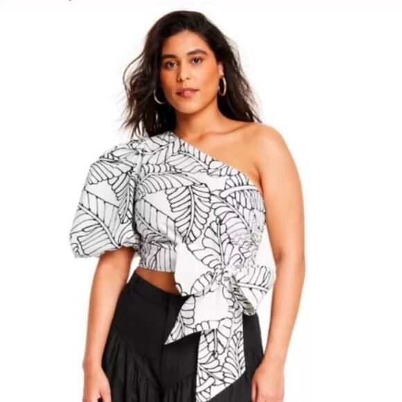 NWT Fe Noel X Target Women’s One Shoulder Balloon Sleeve Top, Size 2 - Picture 1 of 9